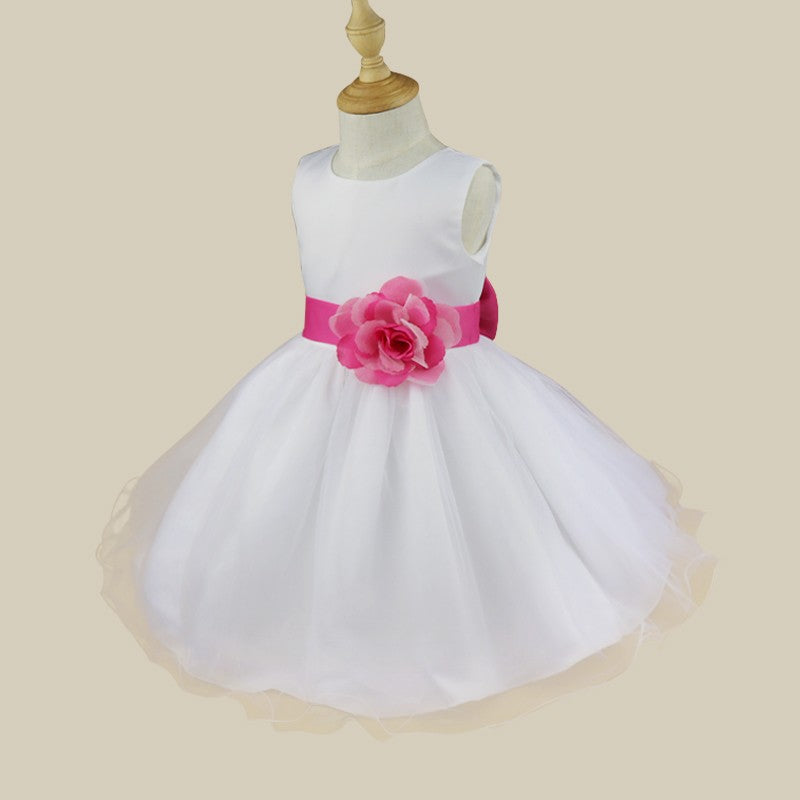 Kids Girls Wedding Pageant Dress White Bridesmaid Dresses Formal Party Princess Vestidos Cute Big Bowknot Sash Flower Girl Dress