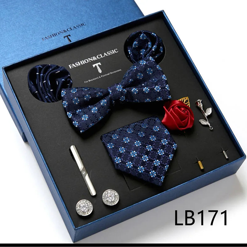 Men's Tie Set Luxury Gift Box Silk Tie Necktie Set 8pcs Inside Packing Festive Present Cravat Pocket Squares Holiday Gift Men