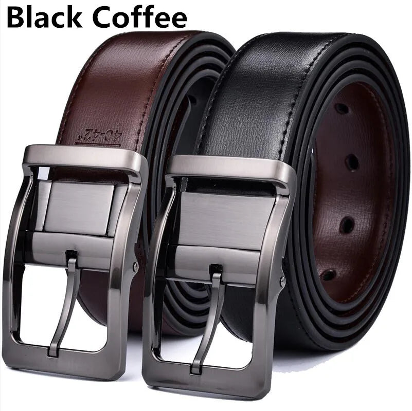 1Pcs Men's Genuine Leather Reversible Belt Rotated Buckle Two In One Big And Tall