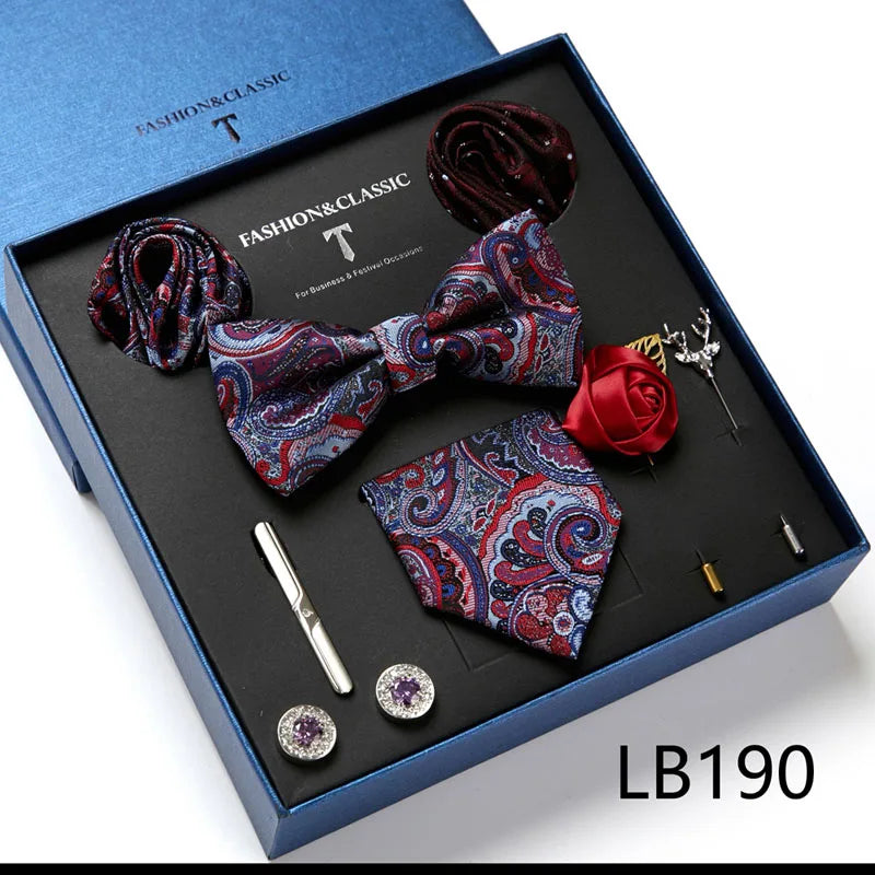 Men's Tie Set Luxury Gift Box Silk Tie Necktie Set 8pcs Inside Packing Festive Present Cravat Pocket Squares Holiday Gift Men