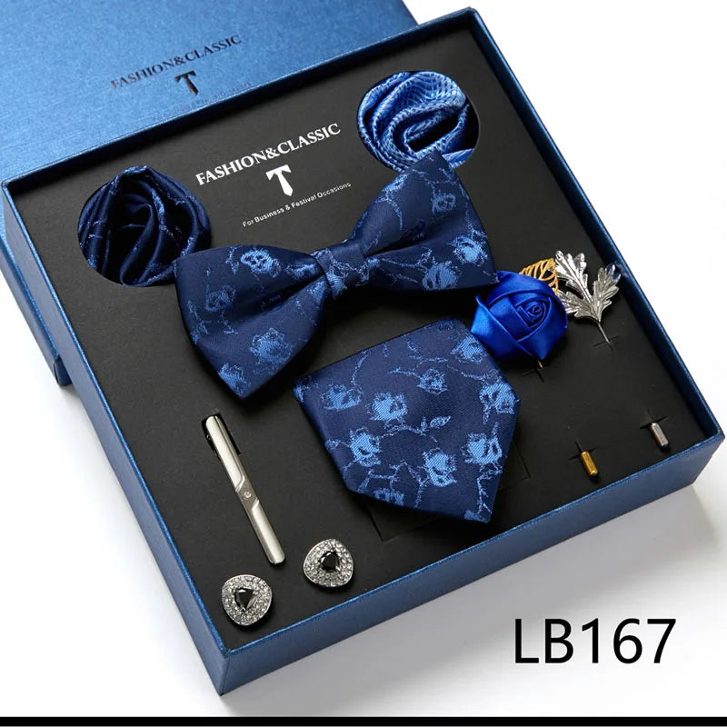 Men's Tie Set Luxury Gift Box Silk Tie Necktie Set 8pcs Inside Packing Festive Present Cravat Pocket Squares Holiday Gift Men