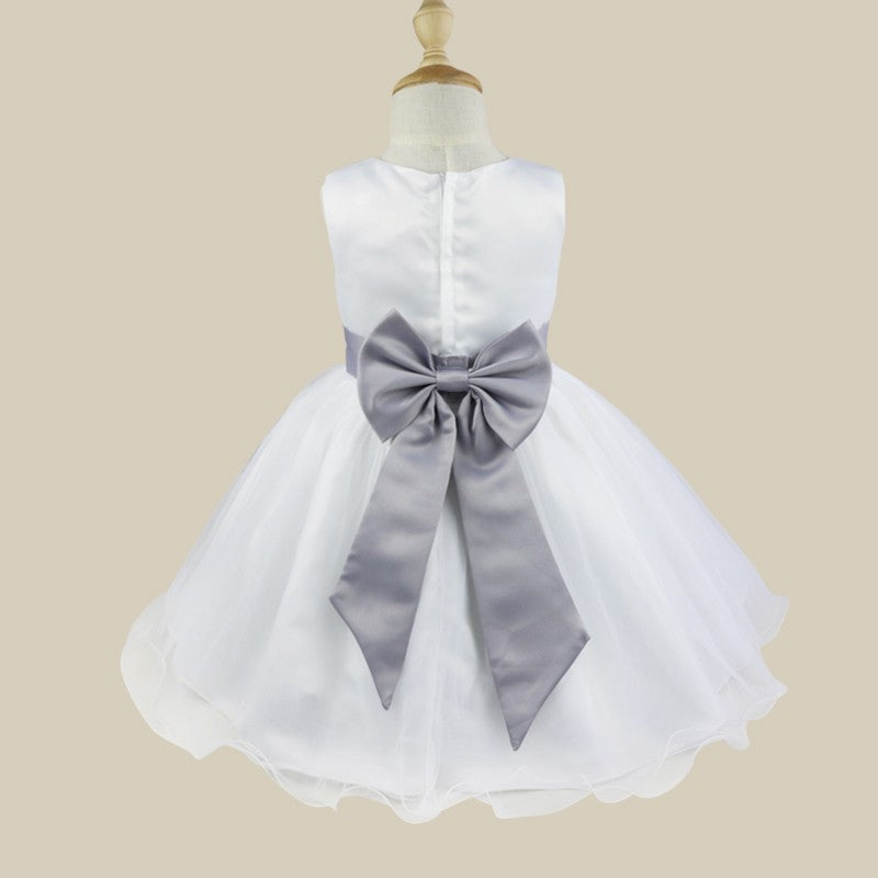 Kids Girls Wedding Pageant Dress White Bridesmaid Dresses Formal Party Princess Vestidos Cute Big Bowknot Sash Flower Girl Dress