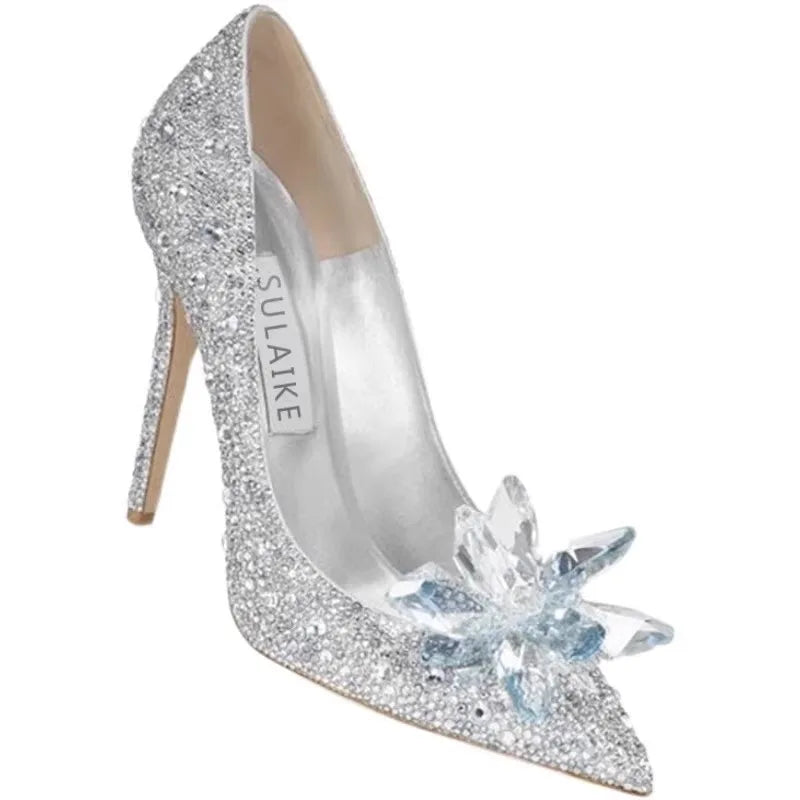Spring and Autumn 2025 New crystal shoes, thin heels, bridal wedding shoes, pointed bridesmaid high heels women shoes pumps
