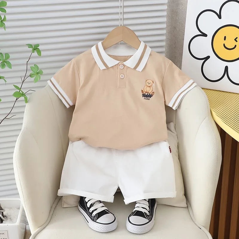 Cotton Summer Baby Children Shorts Pants Suit Polo T-shirt Todder Boy Girl Kids Cartoon Bear Cute Clothes Cheap Stuff 0-5 Years