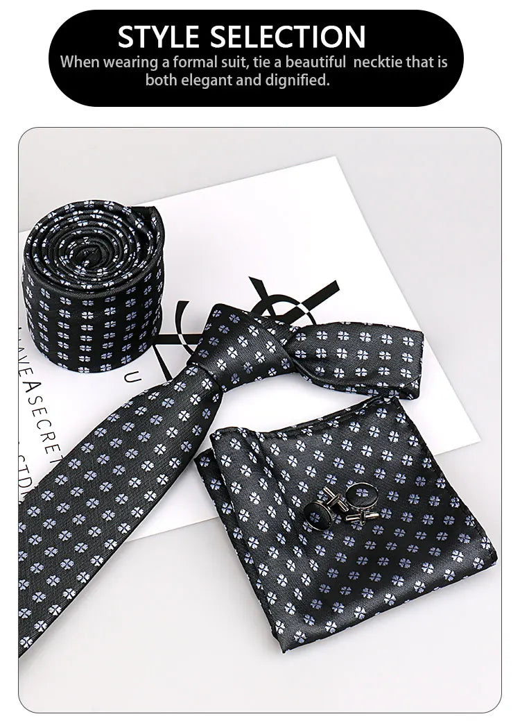 Elegant Ties For Men Gift Fashion Men Tie Set Striped Luxury Necktie Handchief Cufflinks 3 Pcs Business Wedding Suit Accessories