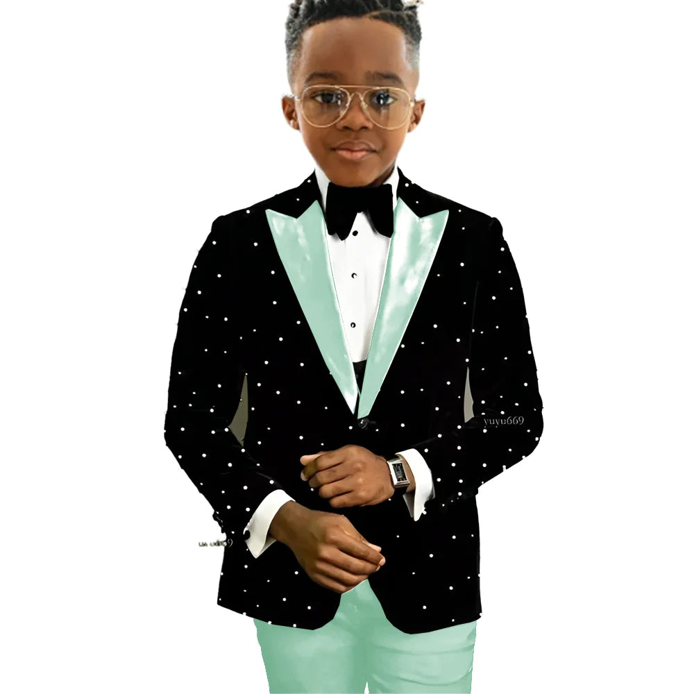 Luxury Beads Boy Wedding Tuxedos Kids Wear Party Prom Slim Fit One Button Suits Custom 2-piece Set