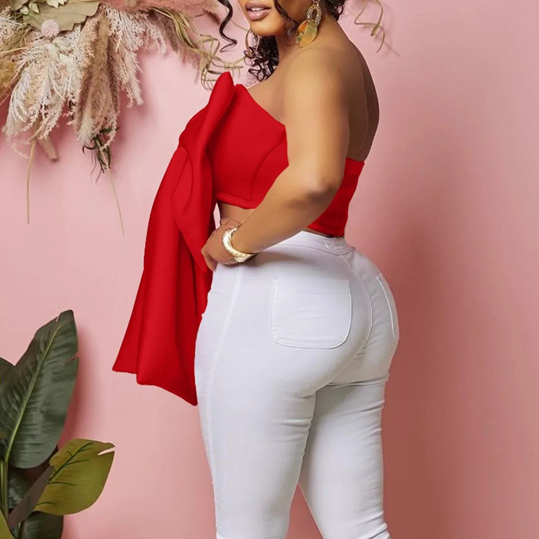 Sexy Blouse & Shirts for Woman Off the Shoulder Backless Big Bow Decorate Zipper Closure Fashion Ladies Evening Night Club Tops