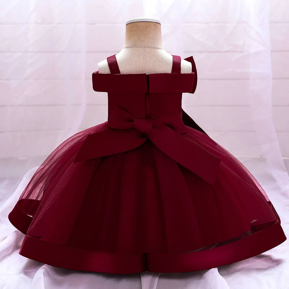 6 12 24 36 Months Baby Girls Dress Big Bow Wedding Party Elegant Little Princess Dress Kids Birthday Present Christmas Vestidos