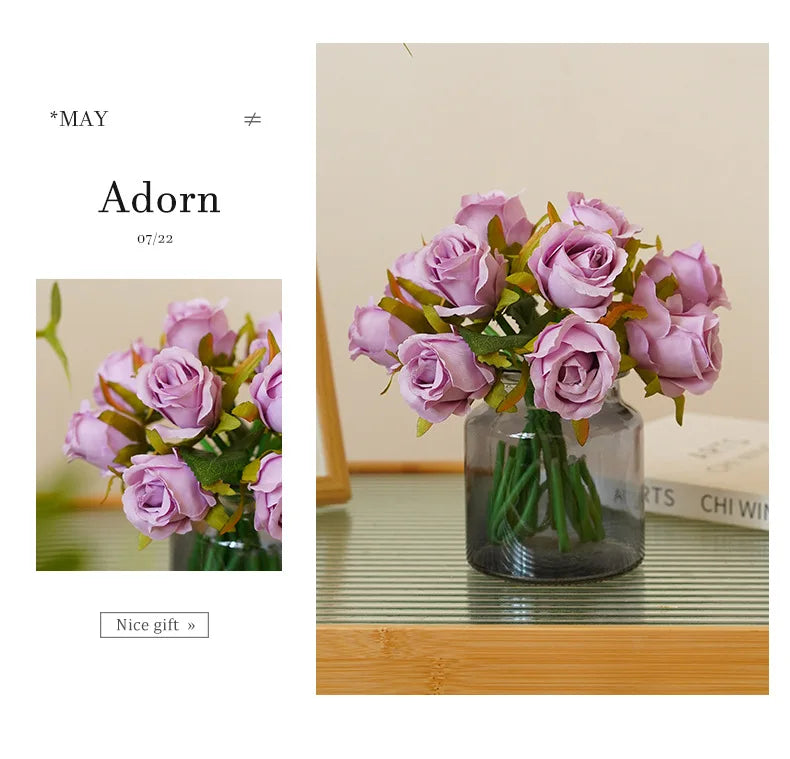 10 Inch Artificial Rose Bridal Bouquet Wedding Handheld Flowers Home Decor Floral Arrangement
