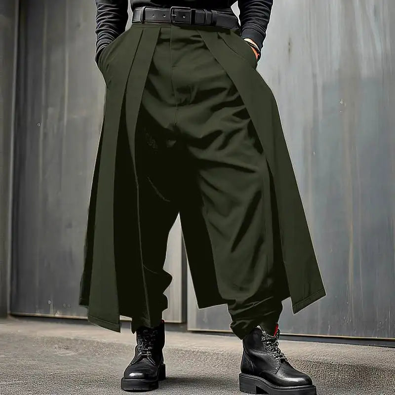 INCERUN Men Irregular Pants Solid Color Joggers Loose Button Pleated Casual Wide Leg Trousers Men Streetwear 2024 Fashion Pants