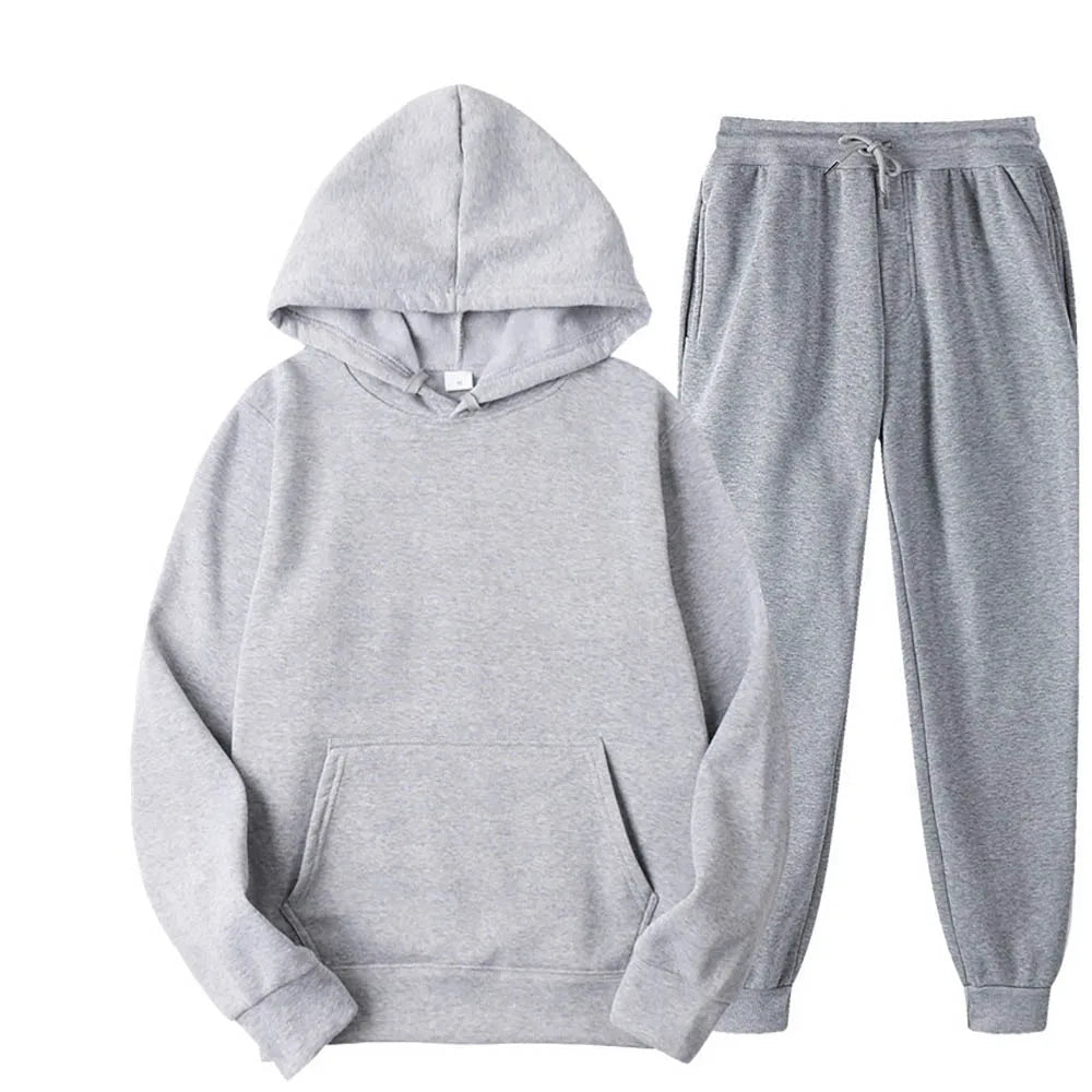 Fashion Men's Tracksuit Sets Hoodie and Pants Women Solid Color Hooded Pullover+Pants Suit Casual Sportswear Sets Male