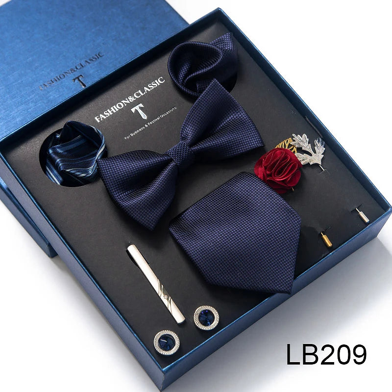 Men's Tie Set Luxury Gift Box Silk Tie Necktie Set 8pcs Inside Packing Festive Present Cravat Pocket Squares Holiday Gift Men