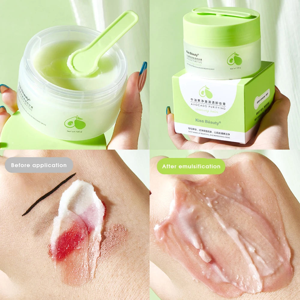 Kiss Beauty Avocado Cleansing Cream - 3-in-1 Eye, Lip, and Face Cleanser, Gentle and Thorough,Take off all your makeup
