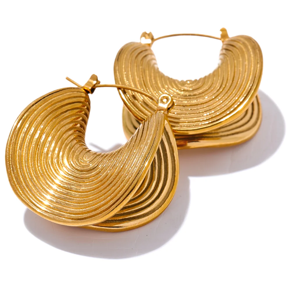 Yhpup Stylish Unique Stainless Steel Geometric Statement Waterproof Earrings Creative Metal Gold Color Temperament Jewelry Women