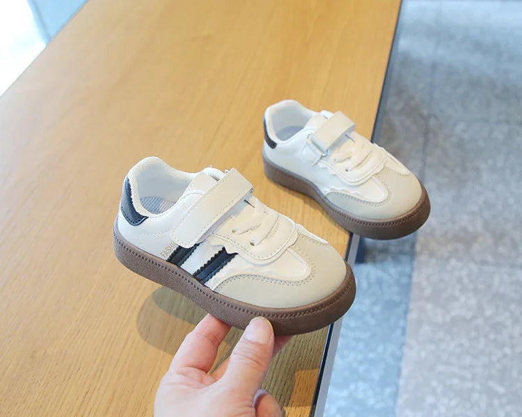 Children Spring Autumn Fashion Soft Soled German Training Shoes Boy Casual Board Shoes Girls Velcro Sneakers Striped White Shoes