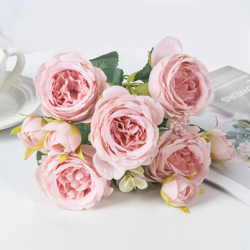 Fake Silk Peony Vases for Home Decor Christmas Garland Wedding Party Living Room Bouquet Decoration Accessory Artificial Flowers