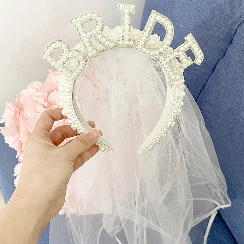 Bride to be Pearl crown tiara veil Bach Bachelorette hen Party Bridal Shower wedding engagement rehearsal dinner Decoration Gift