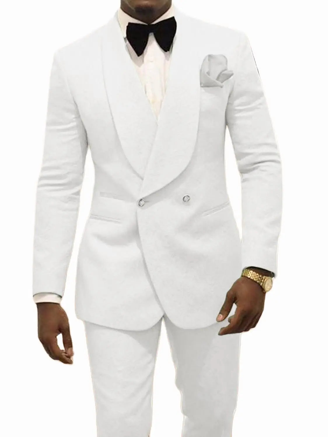 Custom Pour Hommes Made Groomsmen White Pattern Groom Tuxedos Shawl Lapel Suits 2PCS Wedding ( Jacket+Pants )Costume Homme