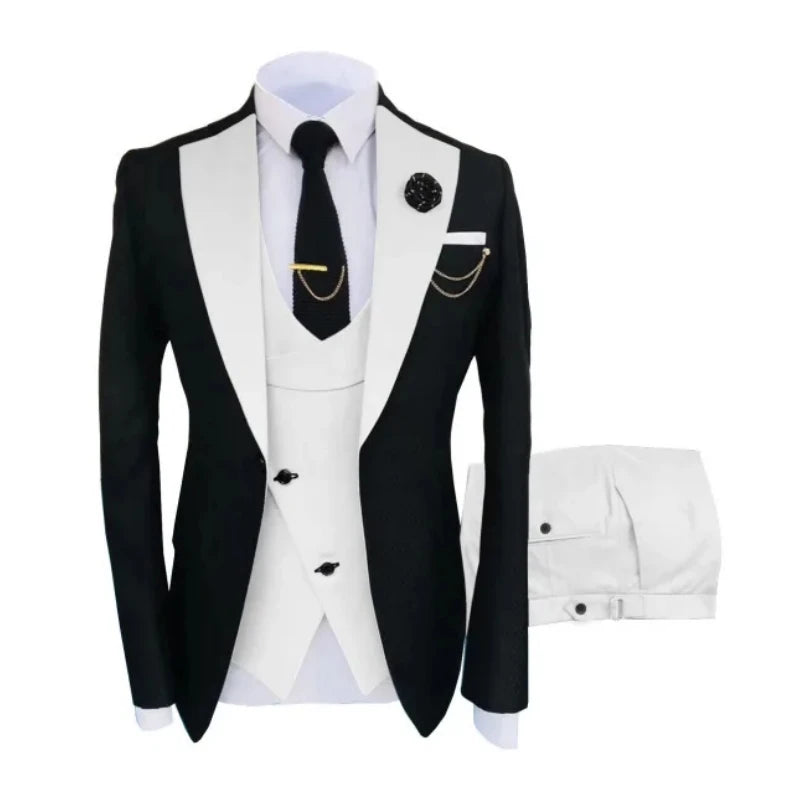 Men Suits 3 Pieces Tailored Best Man Groom Wedding Tuxedo Slim Fit Jacquard Two-color Blazer Jacket Vest Pants Tuxedo Clothing