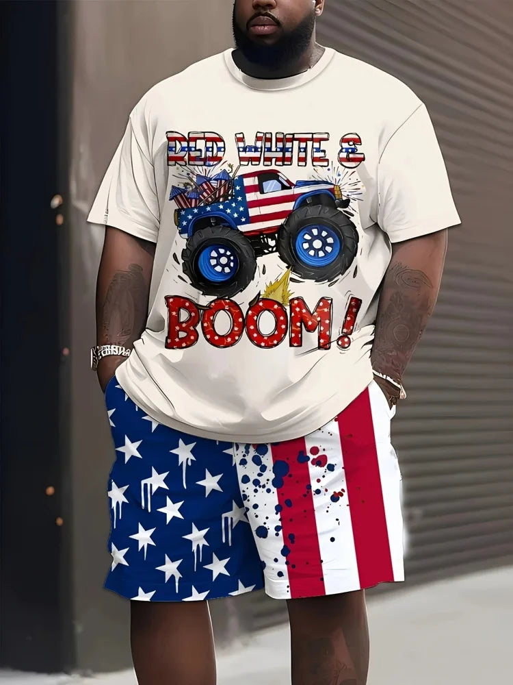 Men's Summer Short Sleeve Set Hip Hop Cartoon Bear Print Short Sleeve Top Shorts Casual Two-piece Outdoor Urban Street Fashion