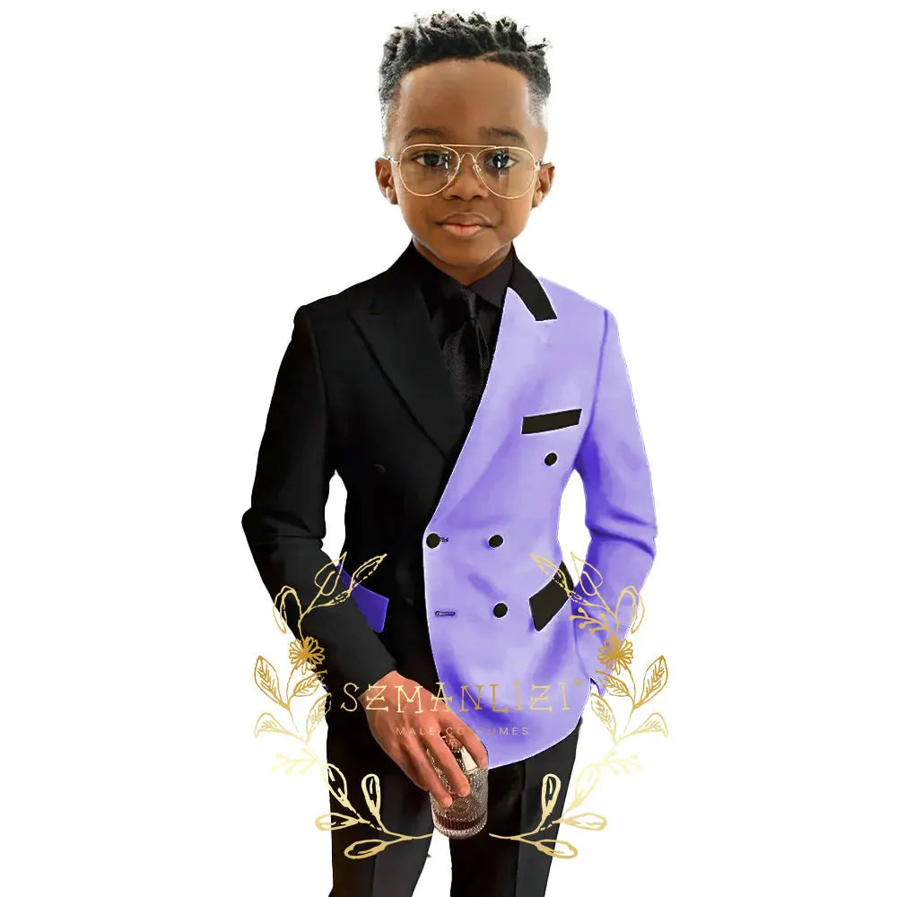 Boys Suits Double Breasted Blazer 2-piece Set Colorblock Jacket Pants Wedding Kids Tuxedo Custom 2-16 Years Old Clothes Suit