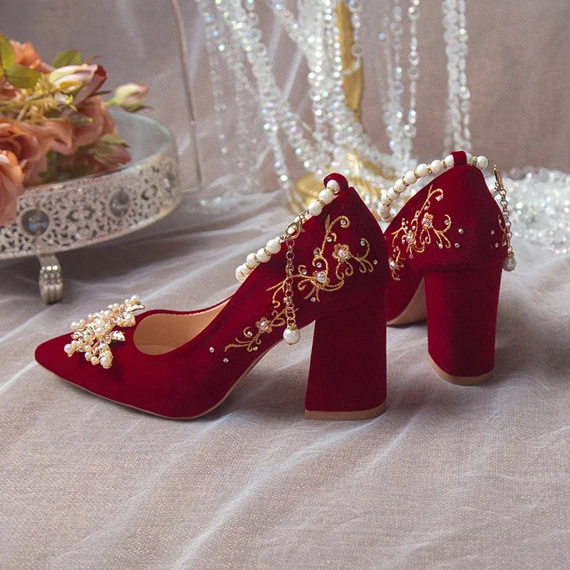 Wedding Shoes Female Footwear Bride Dress New Flower High Flat Floral Pumps Shoes Woman Flats Dress Wedding New Floral Pumps