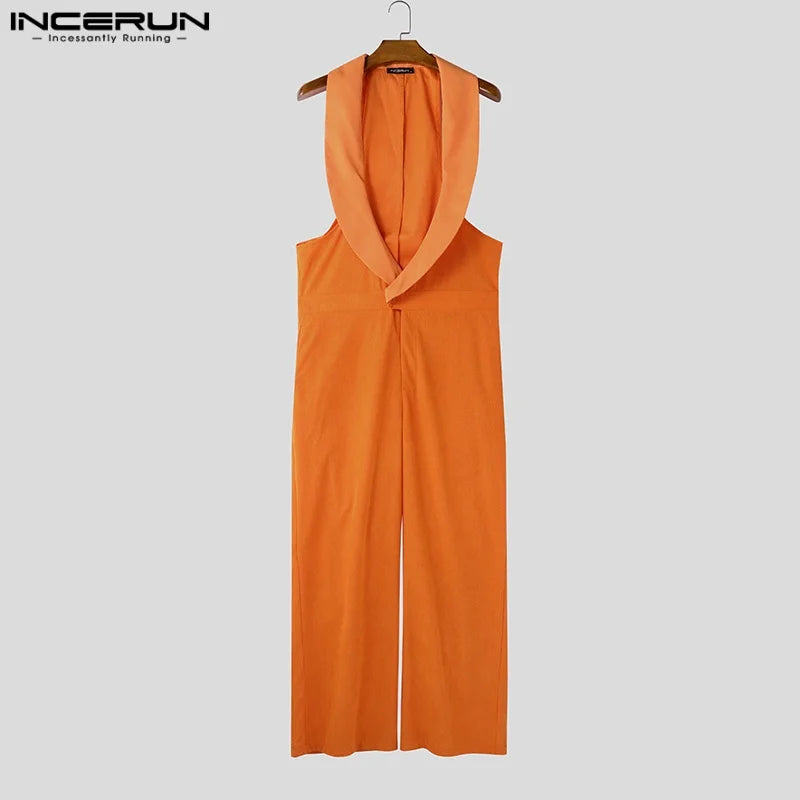 Summer Rompers Men Jumpsuits INCERUN Fashion Sleeveless Tops Bottoms Oversize Casual Pants Men's Clothing Overalls Streetwear