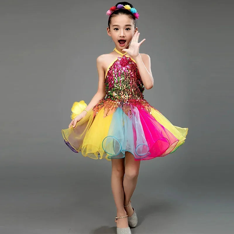 Summer Stage Princess Girls Casual Dresses Sequin Tutu Children Costume Robe Fille Party Baby Clothing Dance Kids Dress Vestidos