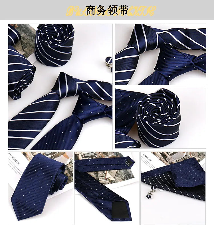 Elegant Ties For Men Gift Fashion Men Tie Set Striped Luxury Necktie Handchief Cufflinks 3 Pcs Business Wedding Suit Accessories