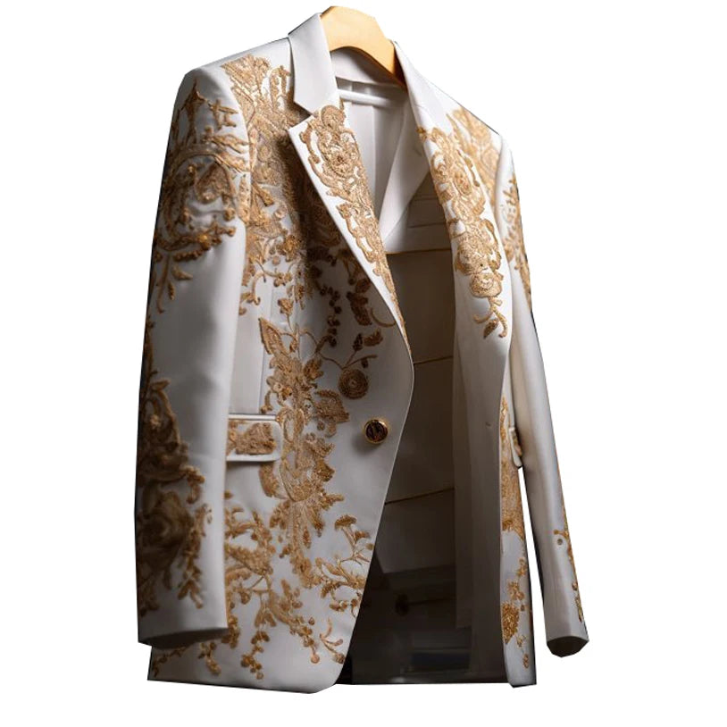 Fashion Wedding Men's Suit Gold Exquisite Embroider Business One Coat Tailor-Made Groom Formal Occasions Size Customized