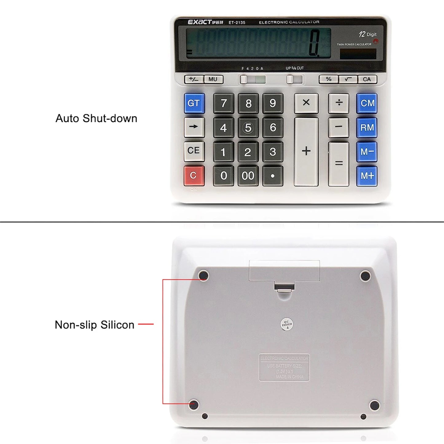 Large Computer Electronic Calculator Counter Solar & Battery Power 12 Digit Display Multi-functional Big Button for Business