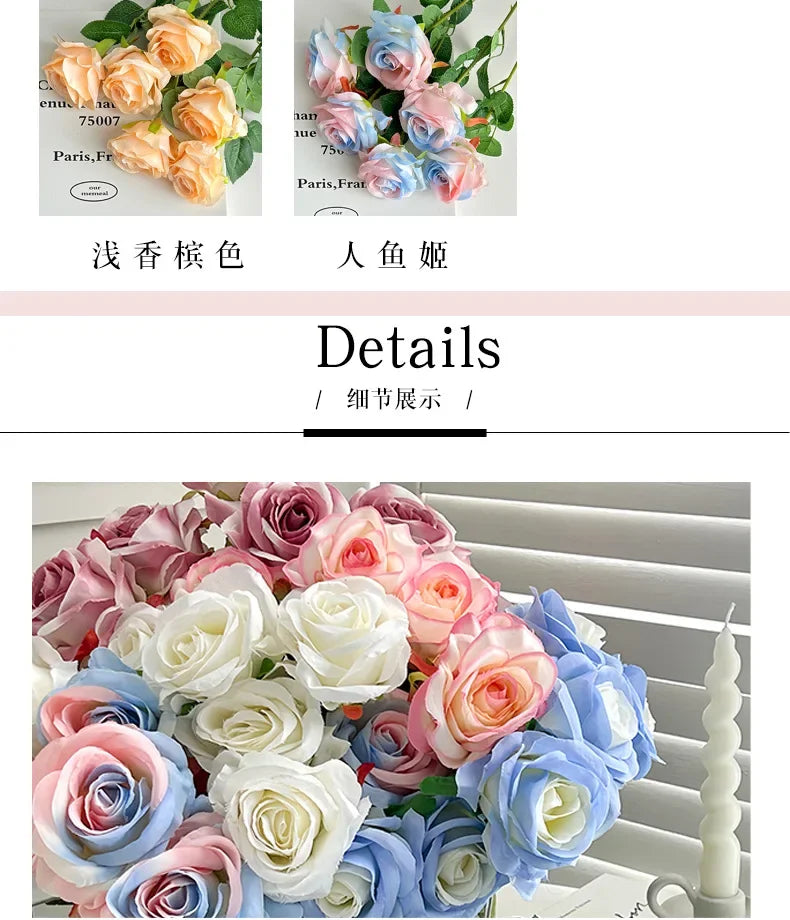 Artificial Roses Velvet Flowers with Long Stem Fake Roses Bouquet DIY for Home Vase Garden Craft Flower Wall Wedding Decoration