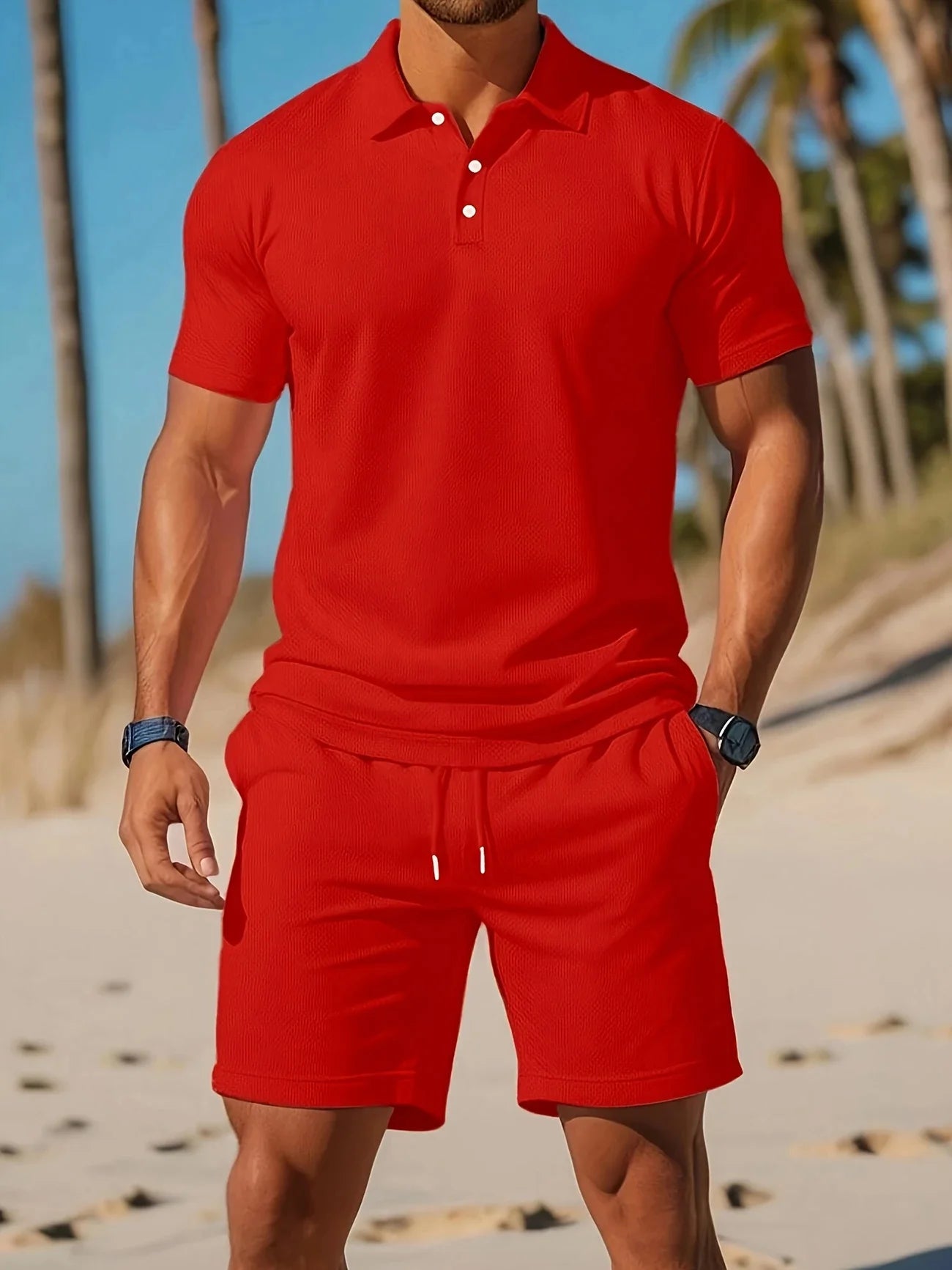 A Two-Piece Set of High-Quality Men's Summer Shorts and Sleeveless Tops, Suitable for Daily Wear and Beach Casual Wear