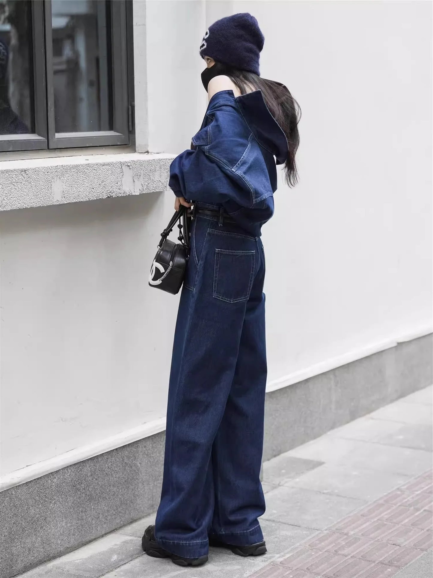 Blue Design Denim Jumpsuit Women'S Spring And Autumn Collar Fashionable Workwear Large Pocket Loose Pants