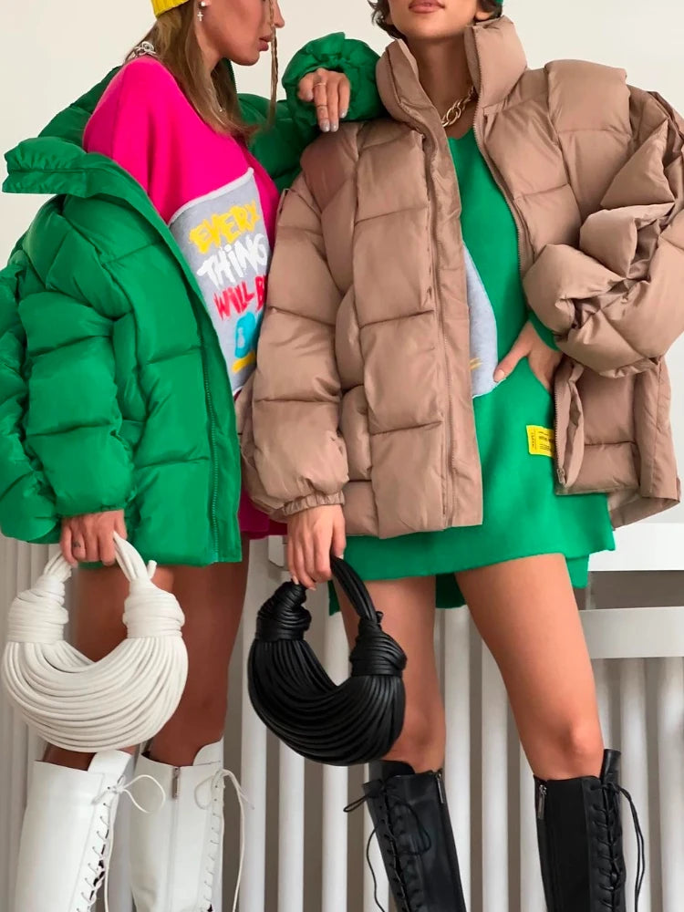 Winter Jackets for Women 2025 Thick Warm Loose Fashion Quilted Jacket Women Interchange Design High Street Green Winter Coat
