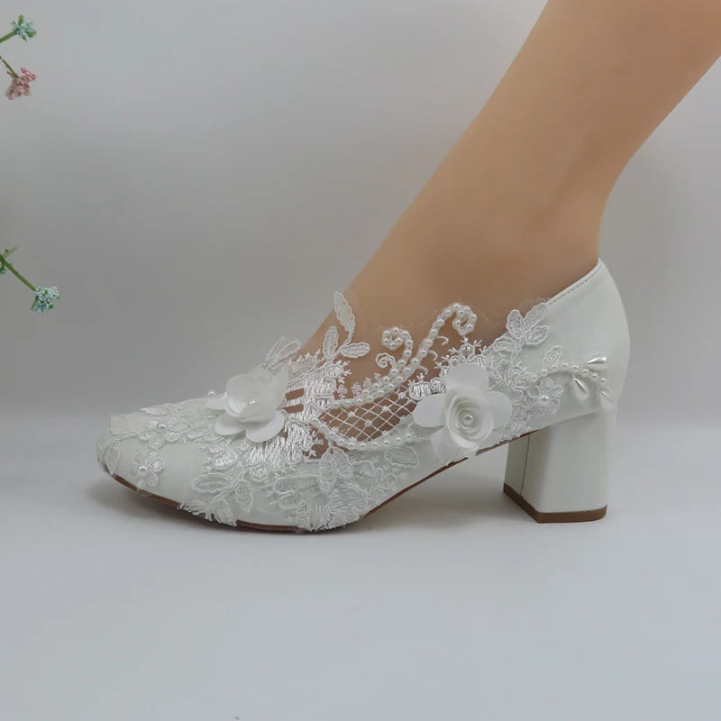 BaoYaFang White Flower Pumps New arrival womens wedding shoes Bride High heels platform shoes for woman ladies party dress shoes