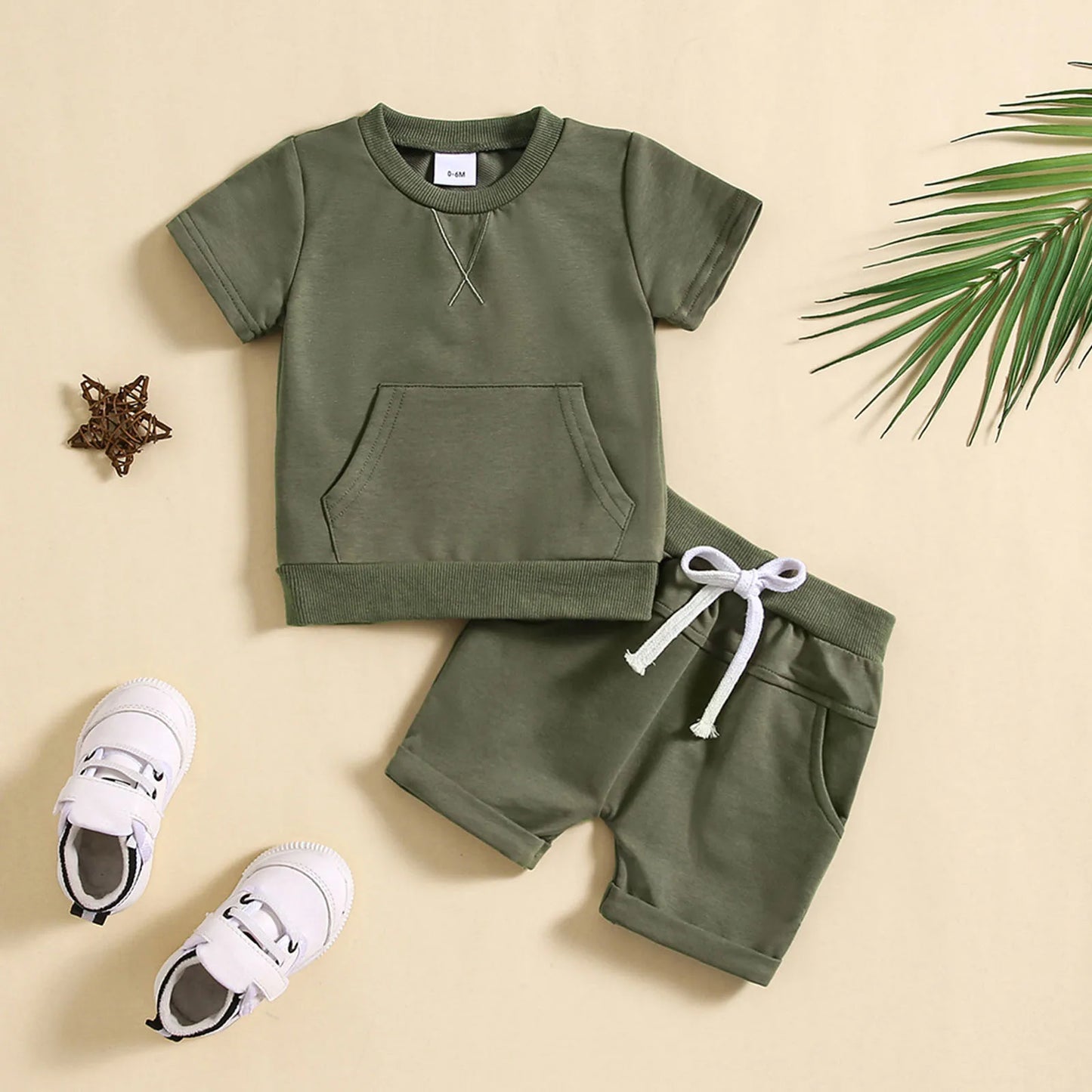 Summer Baby Clothing Set For Boys Clothes Casual Solid Color Short Sleeve Pocket T-shirt with Shorts 2PCS Toddler Infant Outfits