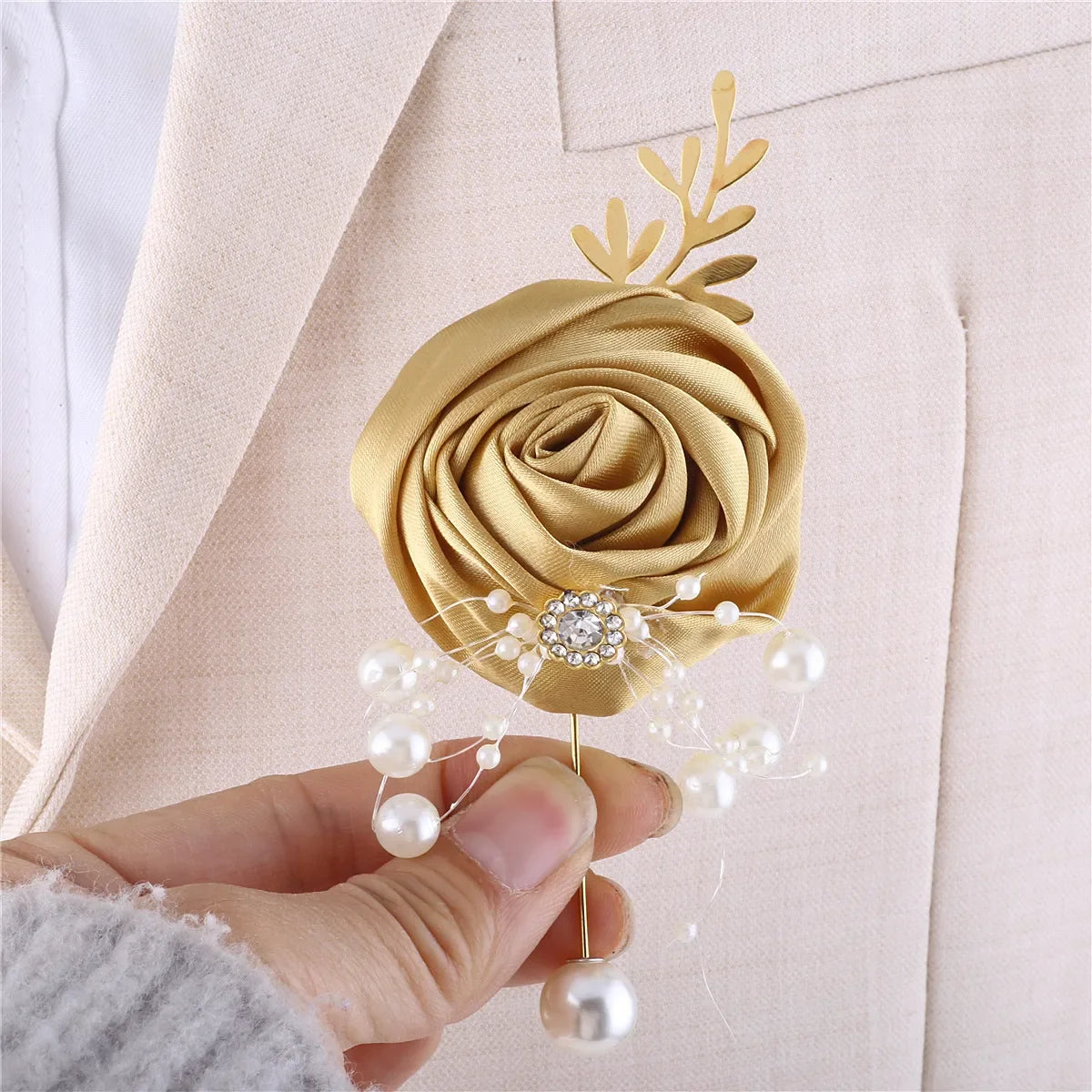 Gold Artifical Rose Flowers Bridesmaid Marriage Groomsman Boutonniere for Wedding Accessories