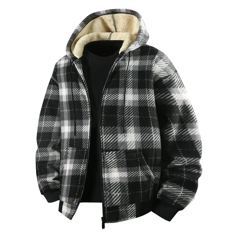 Winter Fashionable Trendy Grid Thickened Warm Lamb Fleece Jacket for Men's Casual Loose Sports Large Size High Quality Jacket