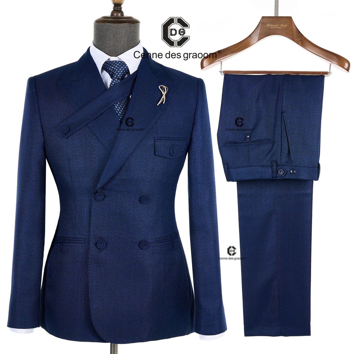 Cenne Des Graoom 2024 New Elegant Grey Suits for Men Double Breasted Hand Sewn Buttons 2 Pieces Set High Quality Wedding Party