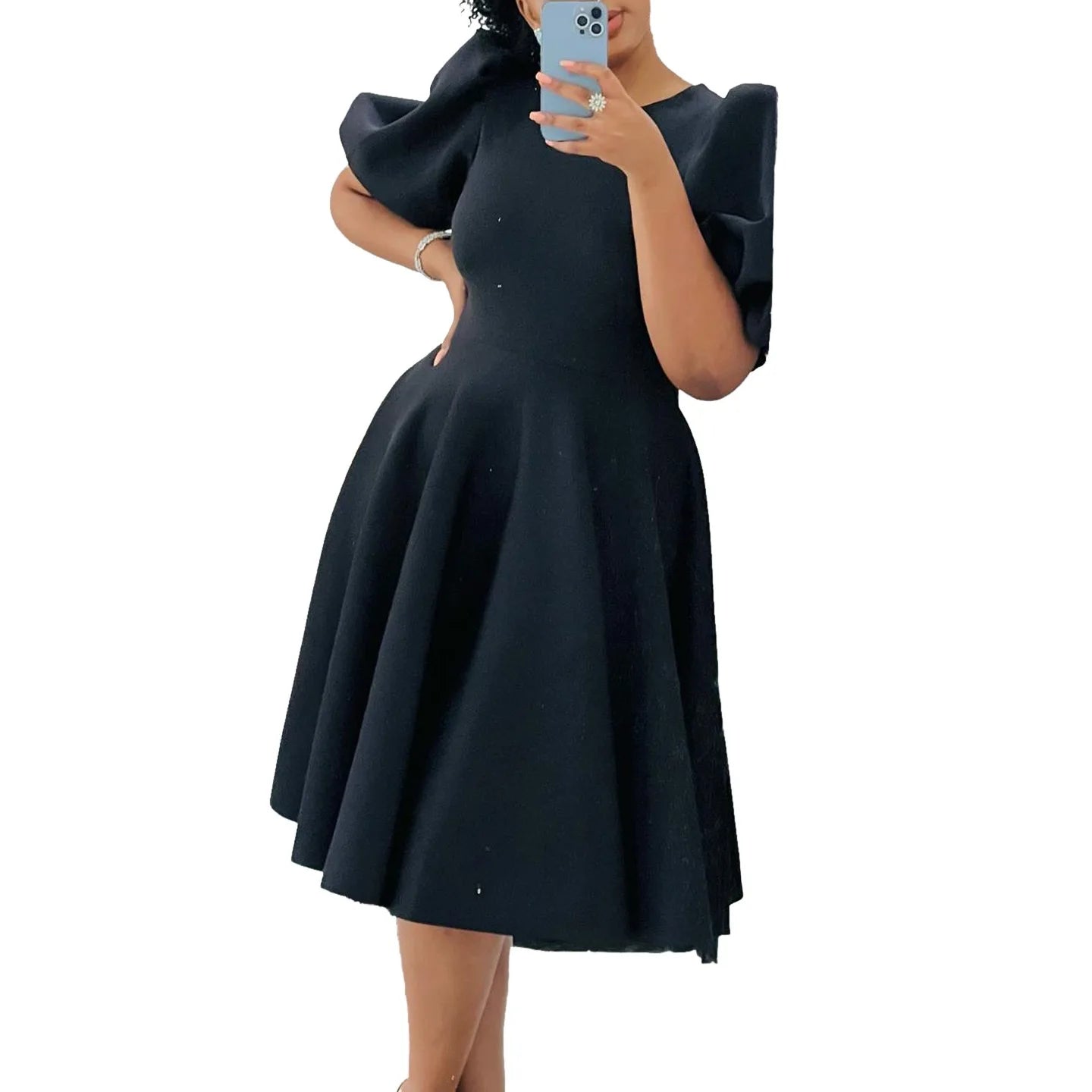 Elegant Party Dresses for Women O Neck Short Sleeve High Waisted A Line Pleated Mid Calf Luxury Birthday Dinner Vestidos Mujer