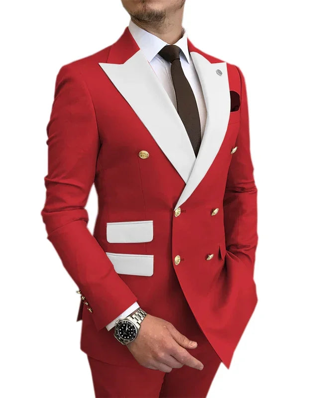 2 Piece New Design Slim Fit Wedding Men Suits Solid Groom Tuxedos Formal Suits for Prom Party Best Man Peak Lapel Blazer Pants