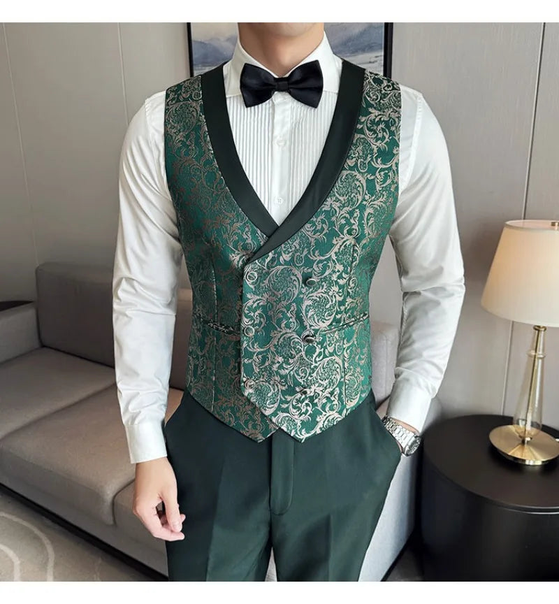 Spring 2025 Men's British Style Business Casual Three-Piece Suit Vest Trousers High-Density Jacquard Wedding Dress