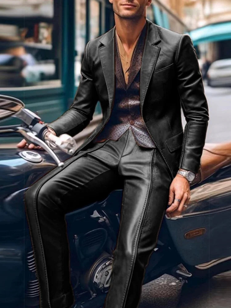 PU 2 Piece Men Suit Formal Business Wedding Suits for Men Best Man Blazer Groom Wear Tuxedos Slim Fit Costume Homme Mariage