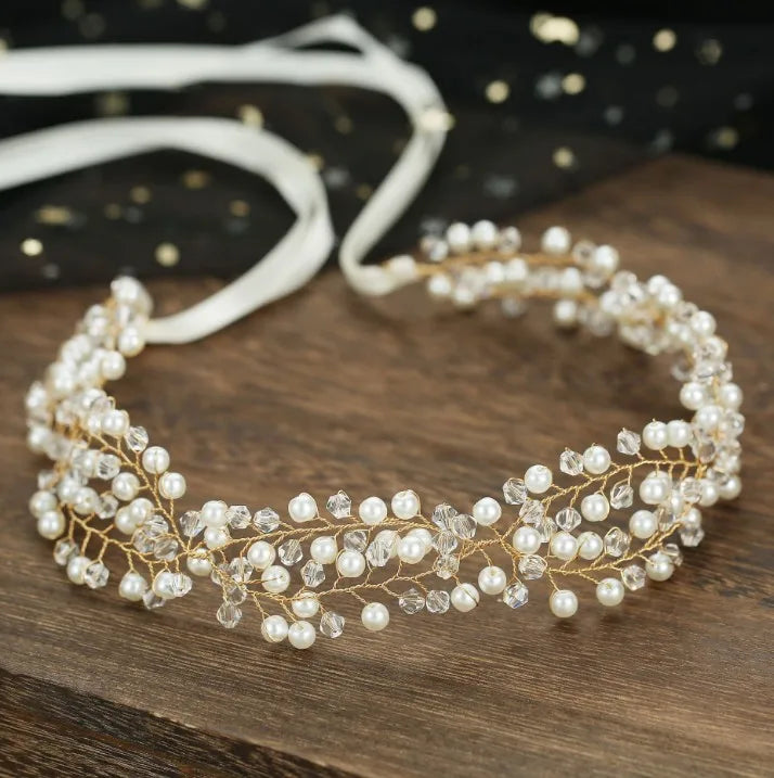 Bridal Bridesmaid Flower Girls Diamante Crystal Pearl Headband Rhinestone Wedding Prom Tiara Women Hair Accessories