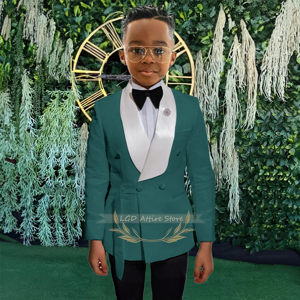Boys Jacquard Suit Dress 2-piece Children's Party Wedding Birthday Celebration Suit Fashion Bright Satin Collar Little Gentleman