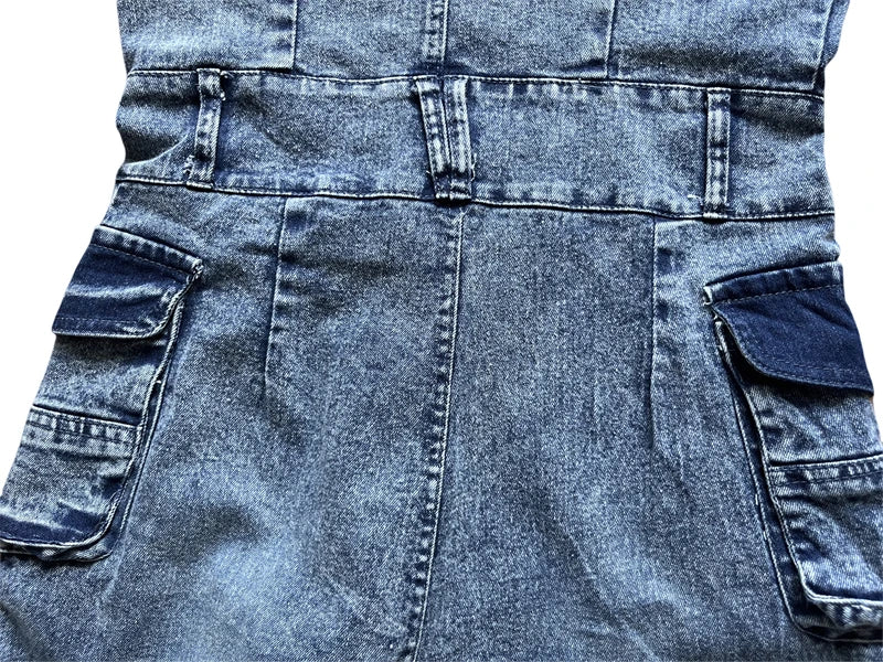 Casual Slim Short Sleeve Stretch Stir Fried Floral Washed Denim Jumpsuit Jeans Playsuit Cotton Flared Pants Jump Suit Overalls