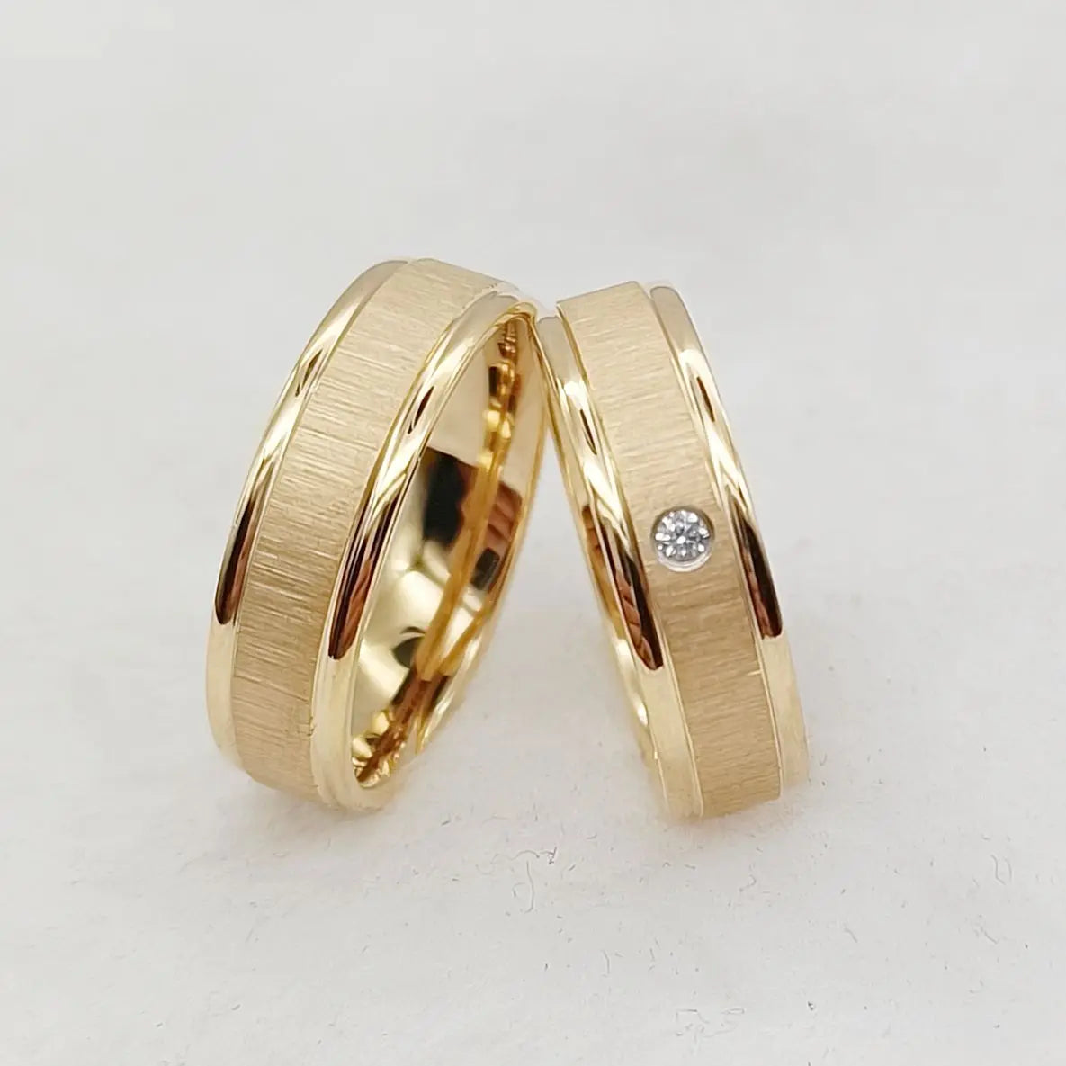 Wedding Rings Sets for Men and Women Handmade Unique Designer Matte 24k Gold Plated Titanium Jewelry Lover's Couples Ring