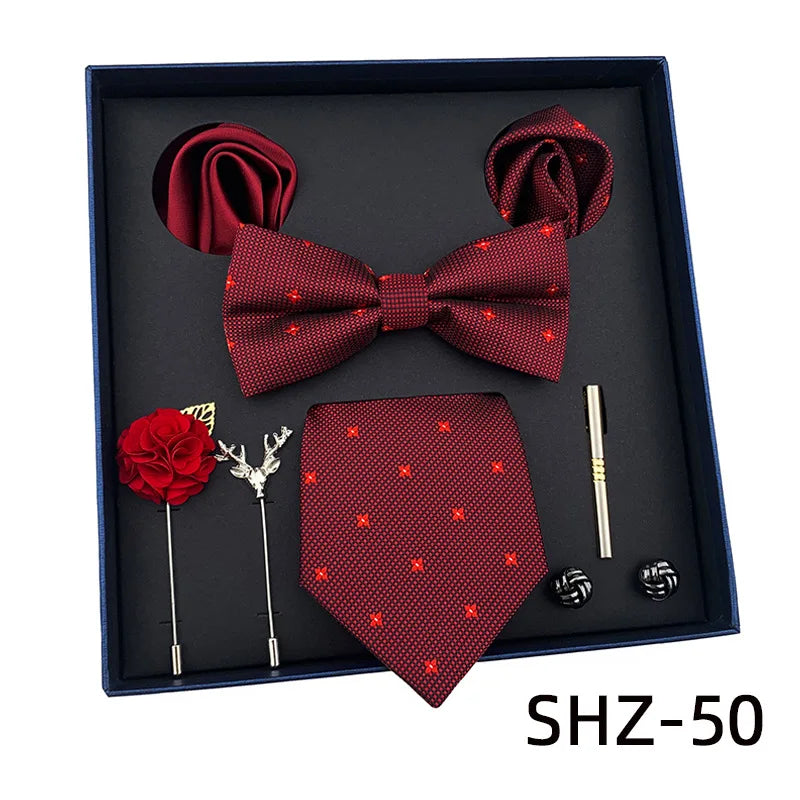 Vintage Green Men's Tie Set Luxury Neck Ties For Wedding Gift Bowtie Handkerchief Cufflinks Tie Clip Brooch Set For Male Necktie