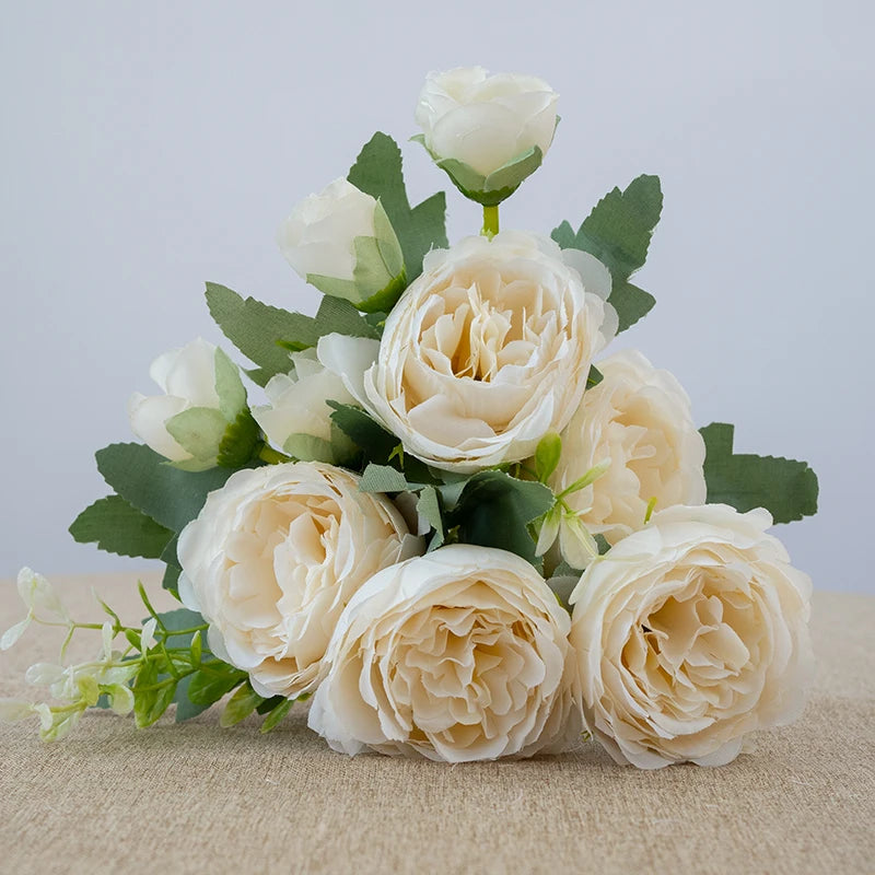 5 Flower Heads Artificial Wedding Rose Flowers Decoration Bride Holding Flower Bouquet Home Room Table Decor